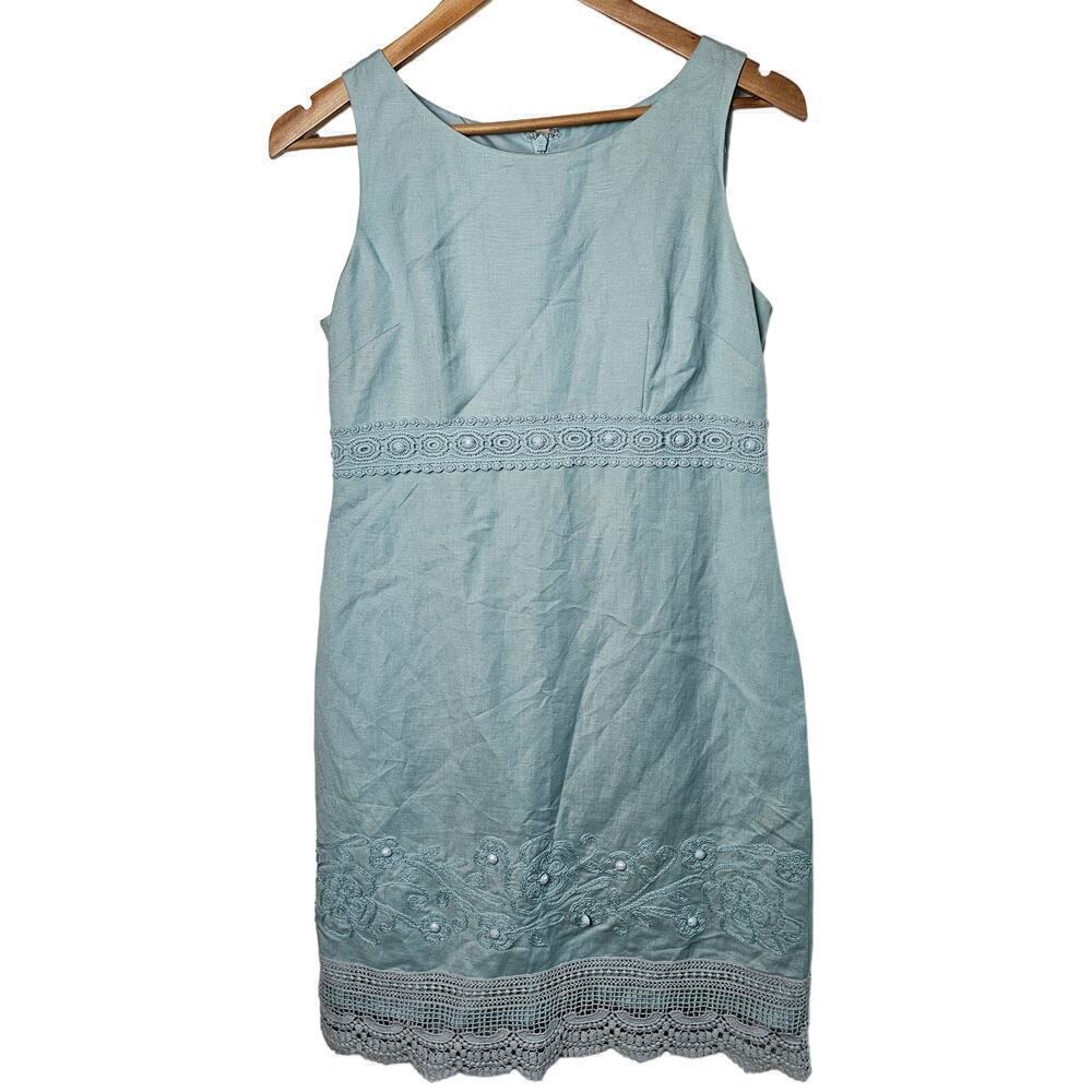Jessica Howard Y2K Dress Womens Sz 6P Blue Lace Y2K Fairy Coquette Linen Beaded